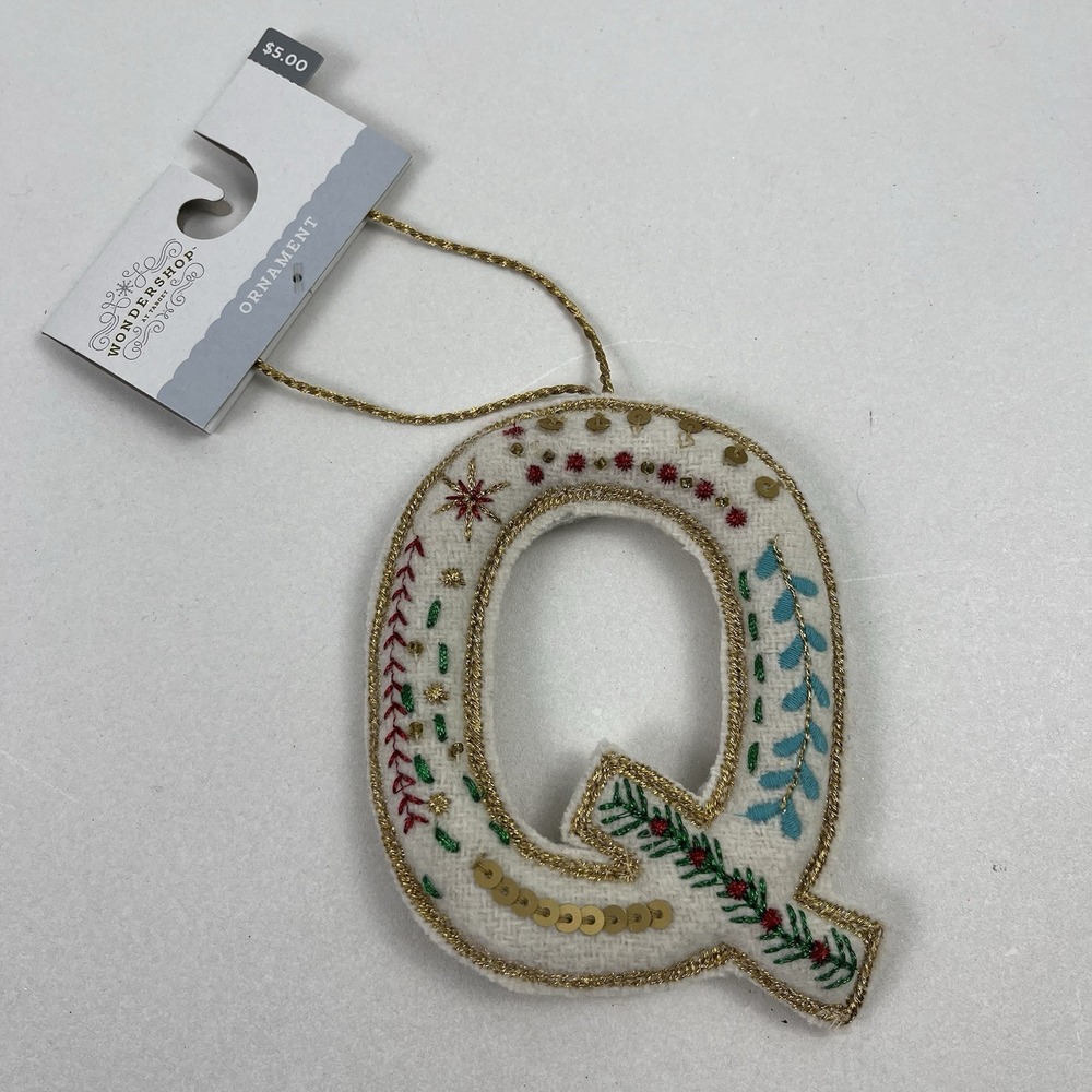 Wondershop Embroidered Fabric Monogram Letter "Q" Christmas Ornament - Picture 1 of 2
